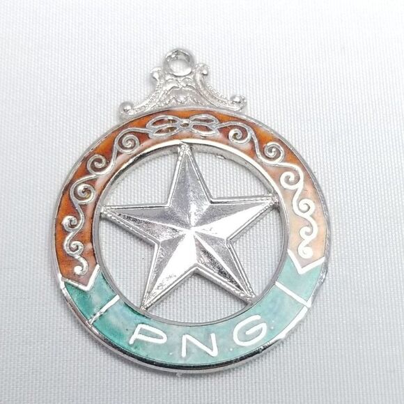 Vintage Sterling Silver P.N.G Star Pendant, Red Green Enamel Charm, Estate - Picture 2 of 7